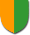 Parted per pale tenn&eacute; and vert